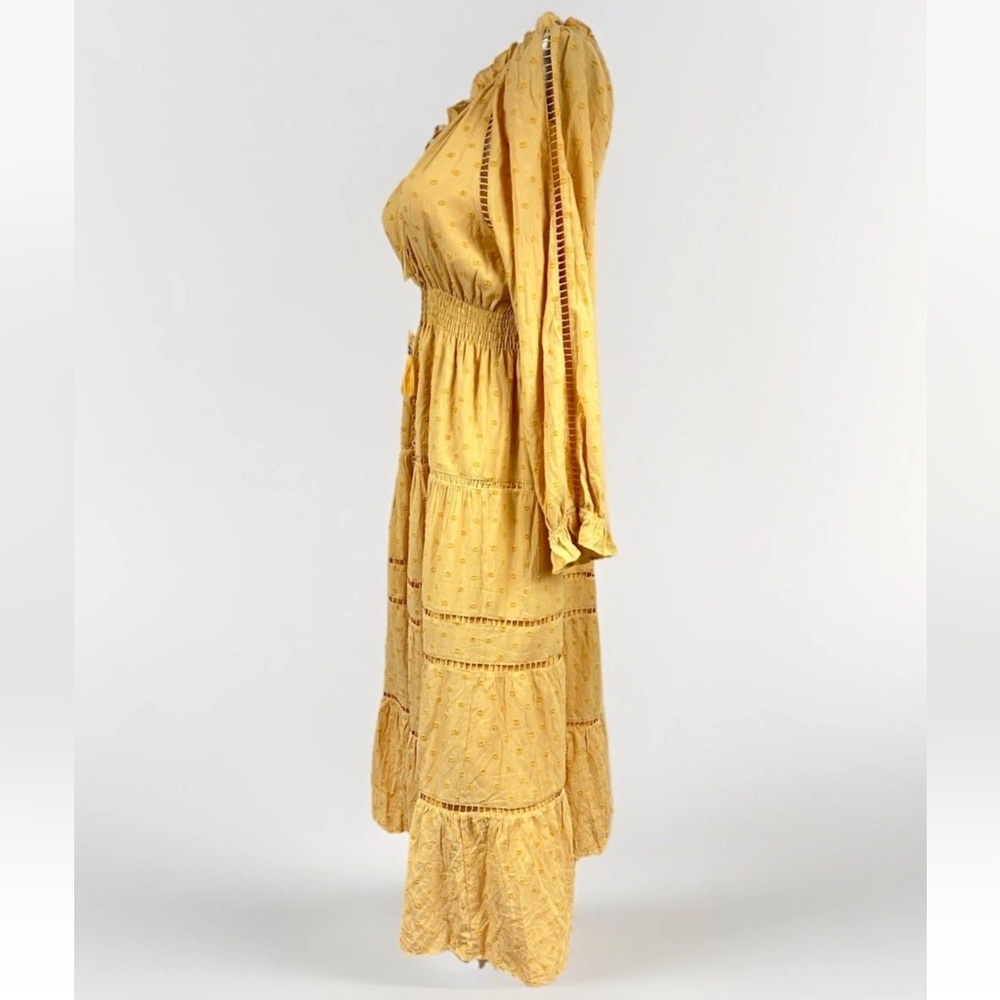 Vici Women Sz M Yellow Long Sleeve Tiered Maxi Dress Victorian Long Sleeve Boho - Picture 3 of 12